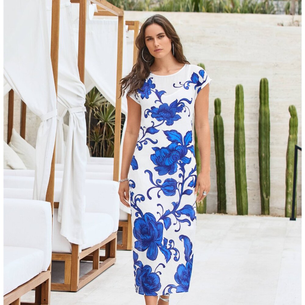 JOHNNY WAS Camilla  Blue Floral Dress